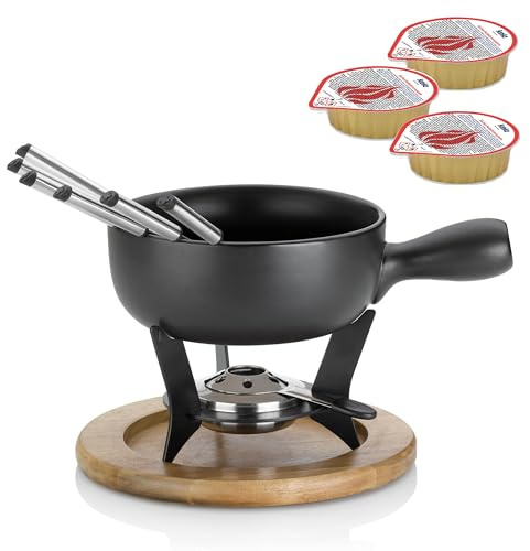 kela Käsefondue-Set Country, 10-teilig, Ø 25 cm, 2 L, Keramik, Feuerfester Topf, Sicherheitspastenbrenner, Untersetzer, Rechaud, 6 Fonduegabeln, 16640, 6 Brennpasten Magma, je 80 g, Ethanol, 390010