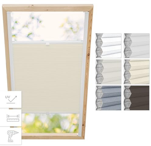 Estika Dachfenster-Wabenplissee mit Bohren für Fakro-Fenster – Modell 78/118 – Stofffarbe Beige-Weiß – Dachfensterrollo, Innenrollo, Fensterplissee