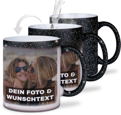 glitzertassen.de® | Personalisierte Magic Glitzertasse mit Text/Bild | Farbwechseltasse mit Glitzer | Geschenkidee | Personalisiert | Magic-Tasse | Keramik | 330 ml