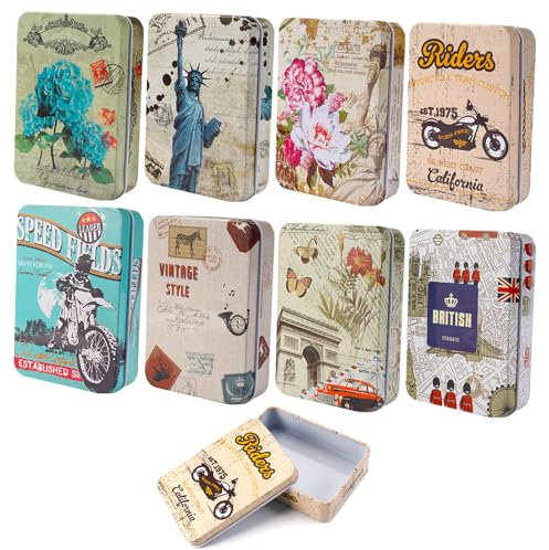 EXIN DEHCEN 8 Pezzi Scatole Latta Metallo, Scatola Metallo Piccola con Coperchio, Scatole Rettangolari Vuote in Scatola Latta per Caramelle, Chiavi, Orecchini e Organizzare Casa (95x65x23mm)