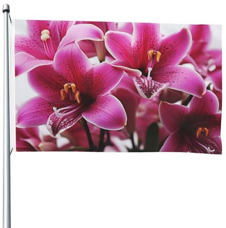 Drapeau de 1,2 x 1,8 m à impression recto verso pour intérieur et extérieur, vacances, jardin, fleurs de lys roses, bannières de bienvenue pour jardin, maison, cour, pelouse