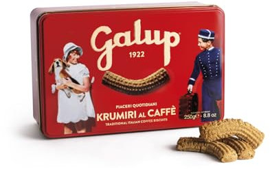 Galup Krumiri Piemontesi al gusto caffè, Biscotti al Burro e Uova Freshe, Dotati di Confezione in Latta Litografata Realizzata per Conservare le Caratteristiche del loro Sapore Classico - 250 g