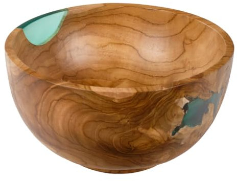 Meubletmoi Ensaladera Redonda D. 28 cm de madera de teca y resina azul transparente decoración de cocina – único y original – Rogue