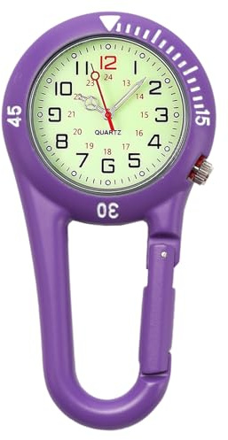 VOSO Clip on Carabiner Luminous Face FOB Watch Digital for Doctors Nurses Paramedics Chefs Sport Unisex Men Women (Purple)