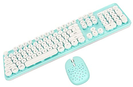 Wireless Keyboard and Mouse Combo, 2.4G Mouse with Round Keycaps and Numeric Keypad, Full-Sized Adjustable DPI, Silent Retro Cordless Combo, for Laptop, PC (Blue Board)