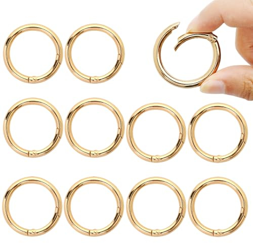 10 Stück 41 mm Karabinerhaken Rund O-Ring Karabiner Gold Federspaltringe Schlüsselring Klein Taschenringe Karabiner Ring für Bastelarbeiten DIY Geldbörse und Handtasche