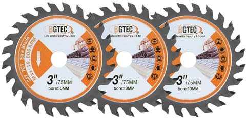 BGTEC Lama per Sega in Carburo TCT Ruota da Taglio per Legno 3 pezzi 3/75mm 24T con Arbor da 10mm per Smerigliatrice Angolare per Tagliare Legno e Plastica
