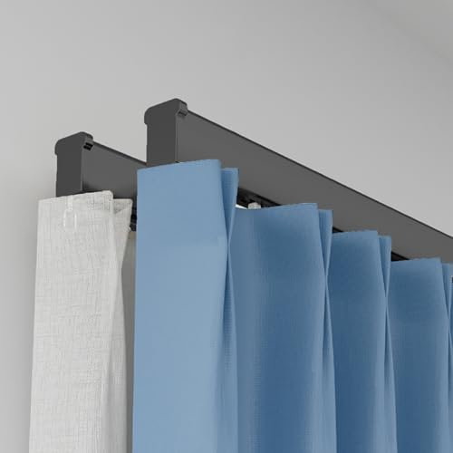 Sistema per tende a doppio binario con staffa di montaggio a parete, 1,8 m, binario scorrevole per tende per finestre/porte