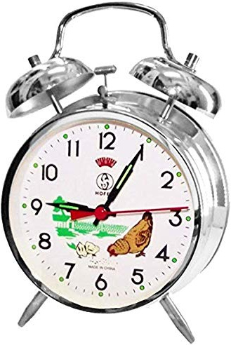 Generico Sveglia da Comodino Analogica Vintage Stile Retro, Orologio da Tavolo a Carica Manuale, con Gallina e Ticchettio Lancette, Argento