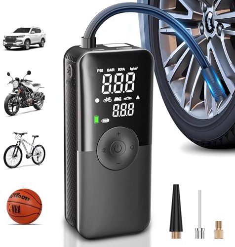 CARSUN Cordless Tire Inflator Portable Air Compressor,Car Tire Pump with Digital Dual Screen,150PSI Portable Air Pump for Car Tires with Deflation&Pressure Gauge,Suitable for Car,Motorcycles,Bicycles