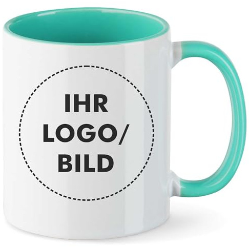 Kiwistar - 1x Kaffeetasse groß - Tasse - mint - Kaffeebecher - mit Logo bedruckt - 330 ml mit Firmenlogo - Fototasse selbst gestalten - Werbung mit Logo