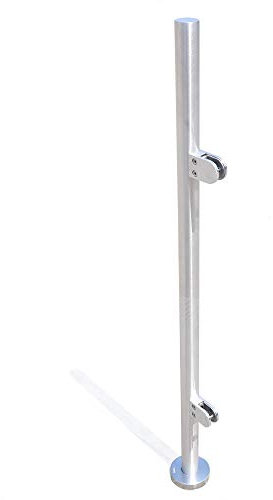Edelstahlgeländer 1100 mm, Eckpfosten/Mittelpfosten/Endpfosten, Terrassenbelag, Treppenabsatz, gebürstetes Metall (Endpfosten)