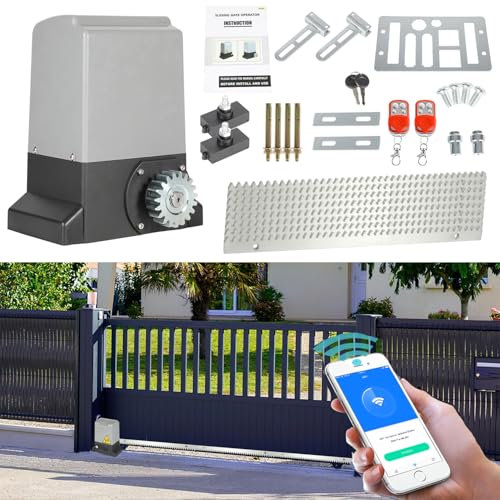 Fiqops Schiebetorantrieb Set 800kg 370W, Smart WiFi Torantrieb automatischer mit 2 Fernbedienungen, 4m Zahnstange, 2 Entriegelungsschlüssel und Automatische Schließfunktion für Hotelbis