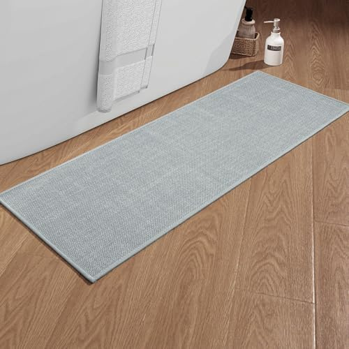 chakme Tapis de salle de bain antidérapant avec dos en caoutchouc - 43 x 120 cm - Lavable - Gris clair