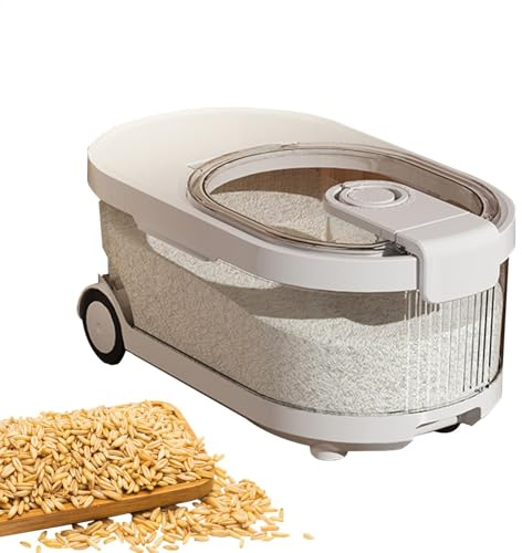 Large Rice Storage Container - Time Record Large Clear Storage Bins With Lids And Wheels | Top Seasoning Box, Airtight Cereal Dispenser -Bucket For Kitchen Storage