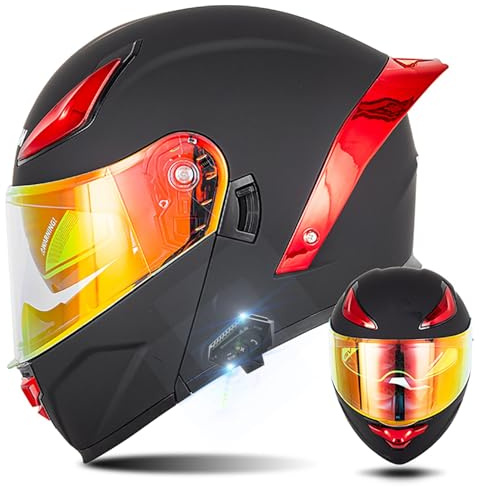 Intercom-Bluetooth Motorradhelm Motorrad Klapphelm mit Doppelter Sonnenblende, Modularer Helm Männer Frauen Integralhelm, Integrierter Doppellautsprecher, ECE Geprüfter S-XXL