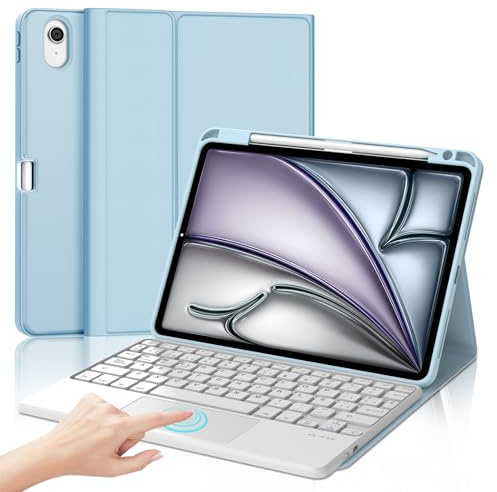 WINCHKING Trackpad Teclado Funda para iPad Air 11 M4/M3/M2(2026/2025/2024) | Desmontable Magnético Funda con Soporte, Inalámbrico Bluetooth Teclado para iPad Air 5/4 Gen 10.9, QWERTY Español Ñ, Azul