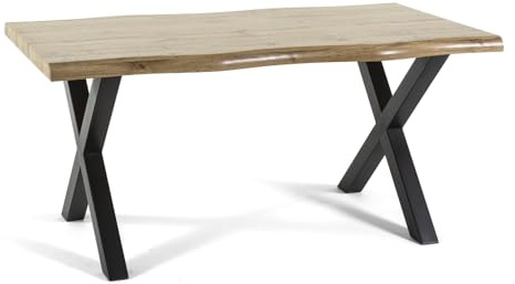 Tavolo rettangolare 160x90 cm stile industriale con gambe ad incrocio e top in laminato effetto legno, tavolo da pranzo industrial per 6 persone, gambe ad incrocio - Alex (Legno, 160x90 cm)