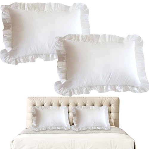 Obelunrp Pillow Shams 2pcs Cubiertas de Almohada Blanca de 19x29 Pulgadas con Bordes con Volantes y cómodas Cajas de poliéster fáciles de Lavado para hogar, Hotel, Dormitorio, Cubiertas, farsas