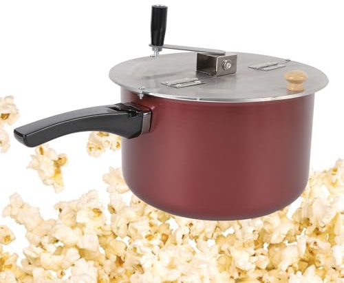 Popcorn Popper, Stainless Steel Popcorn Pot, 3 Minute Stove Top Popcorn Maker with Hand Crank and Stir Paddle for Birthday Parties, Movie Nights, Stove Induction Cooker Compatible