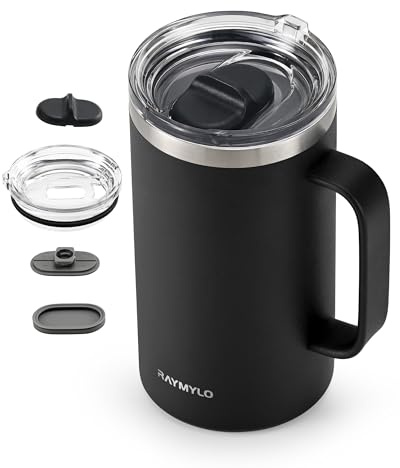 RAYMYLO Insulated Coffee Mug 700ml, Spill-Proof & Detachable Slider Lid | Double Wall Stainless Steel with Thorough Clean Lid & Handle, Cold for 9 Hrs, Suitable for Camp Home Office