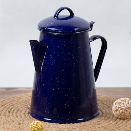 Wefenad - Caffettiera smaltata vintage blu maculata per conservare il tè o l'acqua, per interni, cucina, campeggio, smaltata, f3