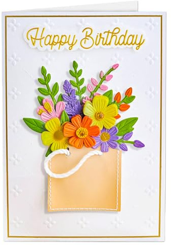 Joli Coon Biglietto auguri compleanno premium donna 3D SIGNATURE Flowers - Biglietto di compleanno con busta in carta premium e adesivo sigillo