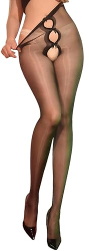 ZCGFKANYU Glänsande strumpbyxor för kvinnor olja glänsande ultratunna tunna tunna tights rosett gren 5 Denier silkiga strumpbyxor, Svart, one size