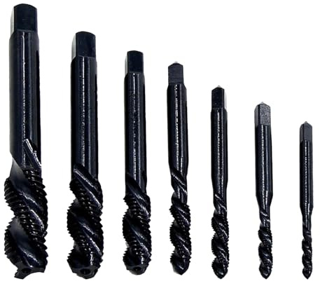 HARY 7-teiliges Gewindebohrer Set | HSS 6542 Spiralnut-Gewindeschneider M3-M12 | Maschinengewindebohrer mit Nitridbeschichtung für Metall & Holz | Inkl. Aufbewahrungsbox