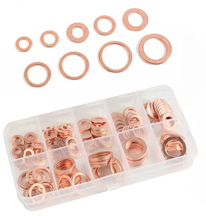 Xibao 100PCS Rondelle Rame per Auto,Tappo Scarico Dell'olio Guarnizioni,Rondella Guarnizione Assortimento Kit Metrica Piatta Rondelle di Tenuta Set,Adatto per Motori di Barche Auto