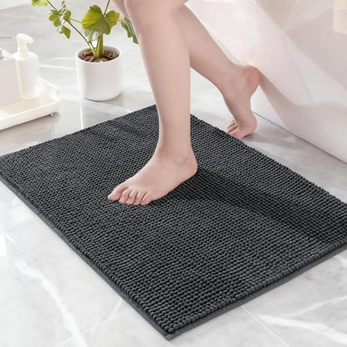 Exclusivo Mezcla Alfombra de Baño de Chenilla – Super Suave, Antideslizante y Absorbente, Secado Rápido y Lavable a Máquina, para Baño, Ducha y Decoración del Hogar, 40 x 60 cm, Gris