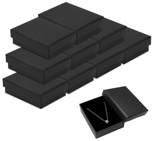 9 Piezas Joyeros de Cartón Negro, 9 x 7 x 3cm Rectangular Caja de Regalo de Joyería Pequeña con Tapa, Cajas de Cartón Kraft con Inserciones de Espuma para Pendientes, Cadenas, Pulseras, Anillos