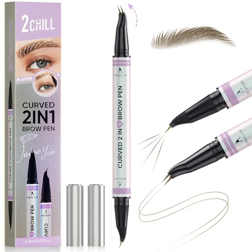 2CHILL 30° Gebogener Augenbrauenstift, Magic 2-in-1 Eyebrow Pen, Wasserfest Augenbrauen mit 2 Spitzen, Lebendige Microblading Augenbrauenfarbe für Frauen, Make-up, das Den Ganzen Tag Hält (Hellbraun)