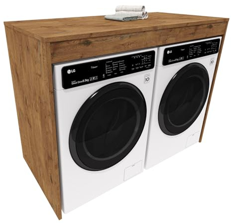 möbelkap Waschmaschinenumbau | Moderner Badschrank für Waschmaschine & Trockner | Platzsparender Schrank für Badezimmer & Hauswirtschaftsraum | Eiche Lancelot