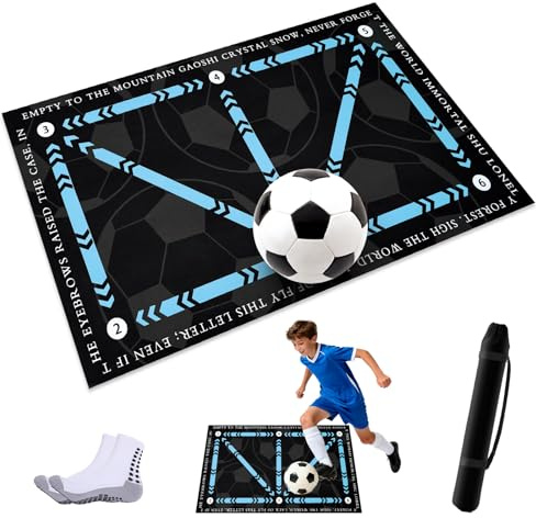 Fussball Matte Training, 90 x 60 cm Fußballmatte mit Griffsocken, Rutschfest, Stoßdämpfung für Ballkontrolle und Fußarbeit, Stressabbau, ideal für alle Altersgruppen