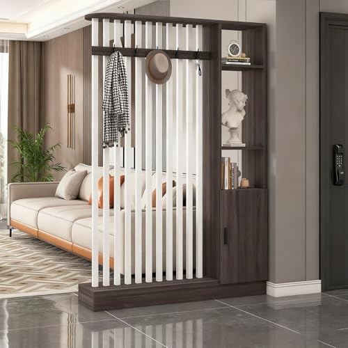 Colonna divisoria per ingresso da pavimento a soffitto,paravento per la privacy con scomparti di stoccaggio, divisorio indipendente con scaffali il soggiorno(Gray Oak+White,140cm/55.1in)