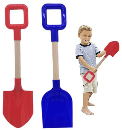Ferricult 2Pcs Beach Shovel, Red Blue ABS Plastic Kids Shovel with Wooden Handle, Dual-Function Sandbox Tools for Building, Sculpting, or DiggingChristmas Decor