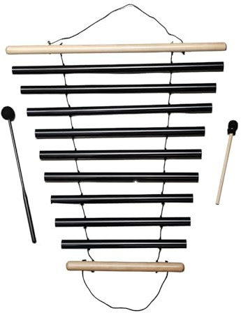 F Fityle Windspiel, musikalisches Perkussionsinstrument, Meditationsinstrument aus, einreihiges Klangstab-Windspiel mit 9 Tönen, geeignet für -Kurse, Schwarz