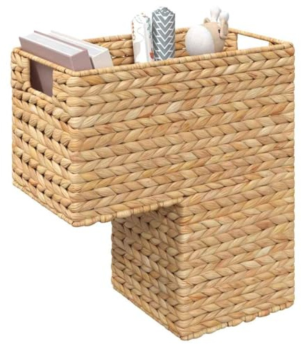 vidaXL Trappkorg med lagring Naturfärg 38 x 20 x 40 cm Vattenhyacint, Vardagsrum Förvaringskorgar, Trapetsformad, Hållbar, Lättviktig, Brun Vattenhyacint, Stiliga Hemlösningar