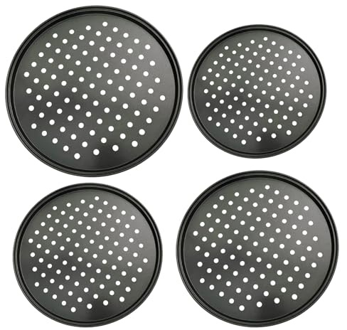 Generico Pizzaplåt, set med 4 st kolstål - rund pizzapanna, för camping BBQ bakning matlagning matlagning