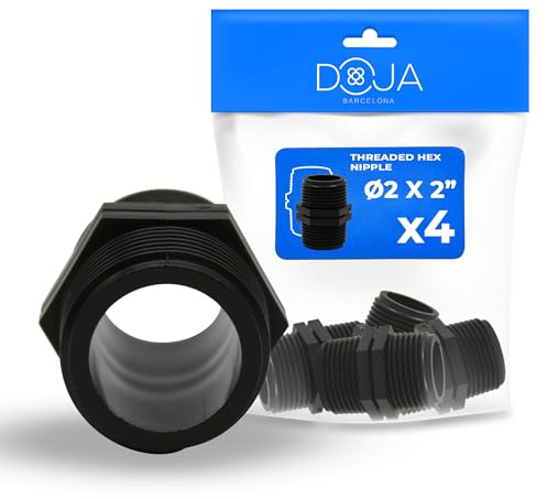 DOJA Barcelona Pezón Igual con Racor Roscado Doble Macho - Pack 4-2x2 - Conector Estanco en Plástico - Adaptador Roscado Plástico, Fácil Montaje, Versátil: Piscina, Riego y Fontanería