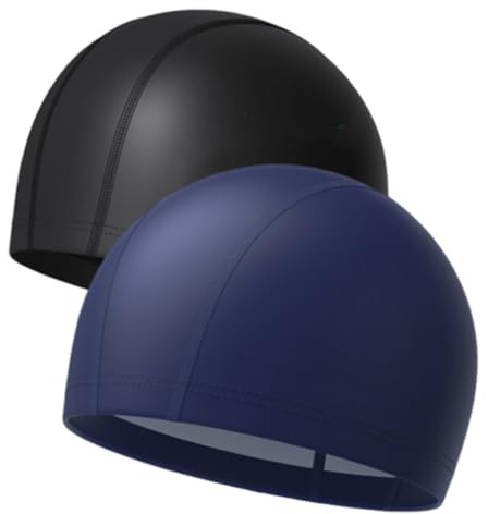 YIPFEN 2 Pezzi Cuffia Piscina per Donna e Uomo, Elastica e Impermeabile, Cuffia Nuoto Confortevole per Capelli Lunghi, Ideale per Nuoto, Piscina e Spiaggia, Blu + Nero
