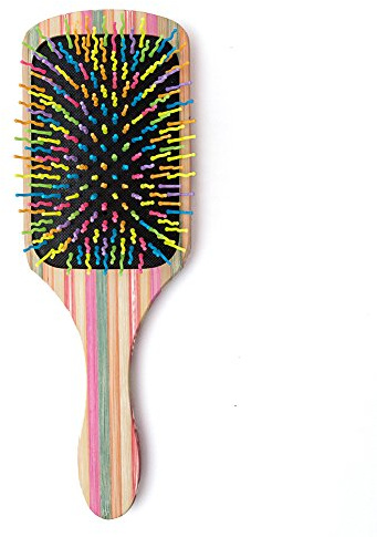 WIN SUN Natural Bamboo Paddle Hair Brush, Black and Multicolor, Hair Brush for Women, Girls and Kids, Detangling Brush for All Hair Types, 9.6in*6.1in*1.8in, 125g