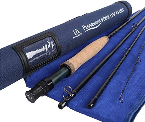 MAXIMUMCATCH Performance Nymph Fliegenrute IM 10 Kohlefaser, AAA+ Kork Handgriff mit Cordura Rutenrohr 4 Teile Fliegenfischen Rute in 2/3/4wt 10/11ft