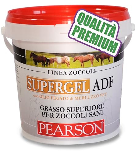 Grasso Zoccoli Cavallo Super Gel ADF 1kg con +38% Olio Fegato Merluzzo Veterinario e Vitamine A-D-F, Rigenera, Fortifica e Protegge Tutto l’Anno – Non Attira Insetti – Balsamo Superiore per Zoccoli