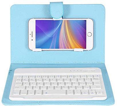 Topiky Clavier et étui Bluetooth, Housse de Protection pour Clavier avec Clavier Bluetooth Universel 2 en 1 de 7 Pouces avec Support pour téléphones iOS/Android de 4,5 à 6,8(Bleu Ciel)