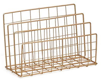 WJYLM Mesh-Brieffächer, Stifthalter 3 Slot Briefständer, Multifunktions Schreibtisch Draht-Briefsortierer, Datei-Speicher-Organisator für Postkarte, Post, Broschüre und Notebook,Gold,24X12X15.1CM
