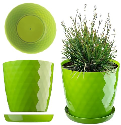 KADAX Blumentopf mit Untersetzer aus Kunststoff Ø25cm, Grün, Pflanzkübel für Innen- & Außenbereich, auch ideal für Badezimmer oder Toilette lebendige Farben bringen frische Akzente in Ihr Zuhause