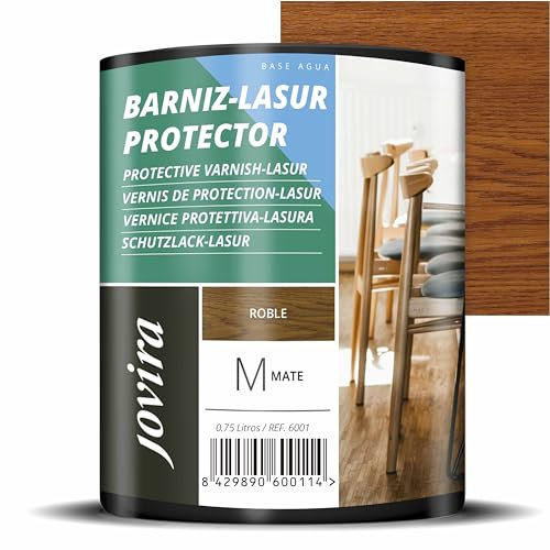 JOVIRA PINTURAS Vernis Lasur Matt Protector à l’eau. Protège, décore et embellit tous les types de bois. (750 Millilitres, Chêne)