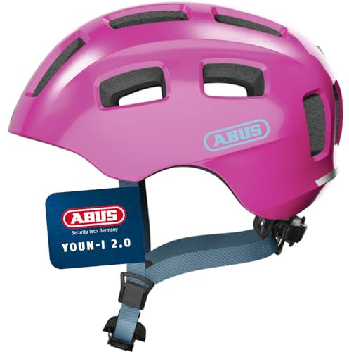 ABUS Fahrradhelm Youn-I 2.0 - mit Licht für Kinder, Jugendliche und junge Erwachsene - für Mädels und Jungs - Pink (funkelnd), Größe S